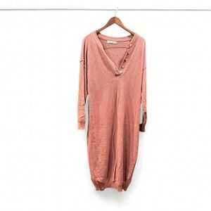 Women's Pink V-neck long sleeve oversized sweater or dress by Anrabes large‎